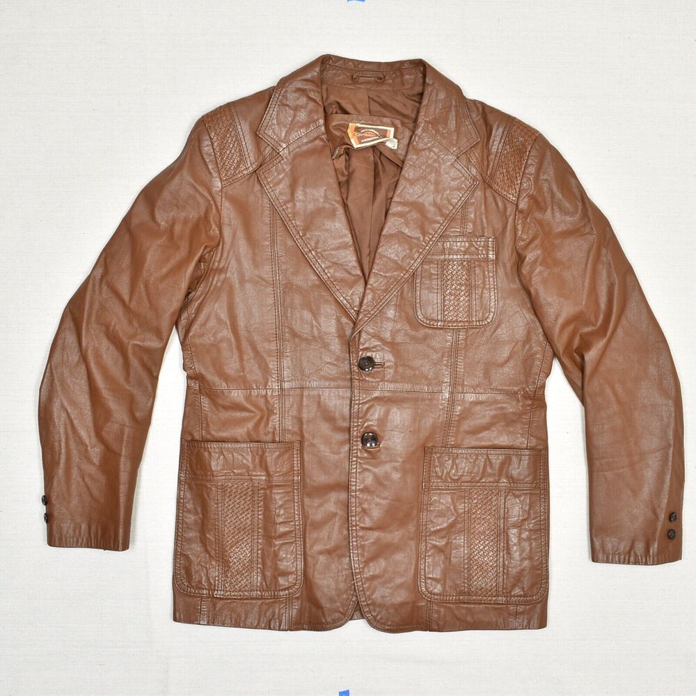 Pionner Wear New Mexico Two Button Leather Jacket Brown Size 44 Vintage Stained